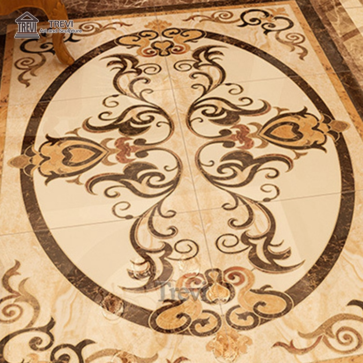 Temple Hotel Interior Luxury Square Rectangle Floor Ceramic Marble Waterjet Medallions Tile