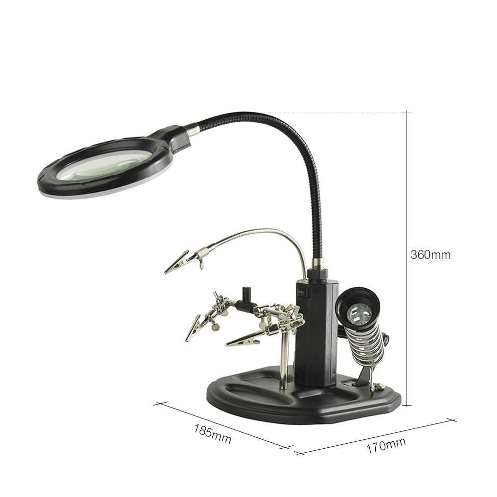 2.5X 4X LED Light Helping Hand Magnifier Auxiliary Clamp Alligator Clip Stand for Welding Solder Tools