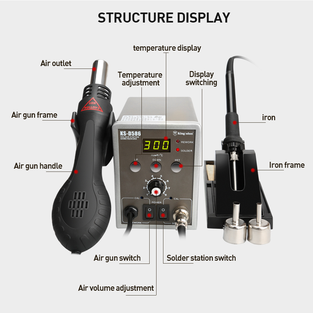 220V/110V 700W Lead-Free Soldering Station BGA Rework SMD Hot Air Gun Heat Eletrics Soldering Iron Kit Tool Welding Tip