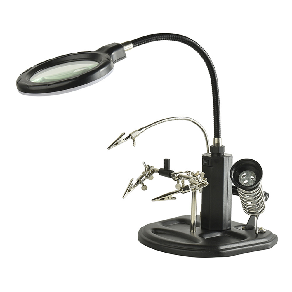 2.5X 4X LED Light Helping Hand Magnifier Auxiliary Clamp Alligator Clip Stand for Welding Solder Tools