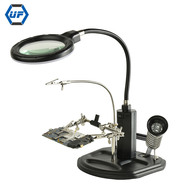 2.5X 4X LED Light Helping Hand Magnifier Auxiliary Clamp Alligator Clip Stand for Welding Solder Tools