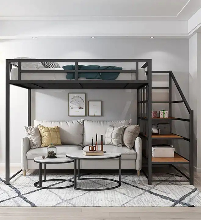 Custom 160 x 200 Space-Saving Metal Bed Modern Design Kids Metal Bed Villa Bedroom Double Decker Bed Metal