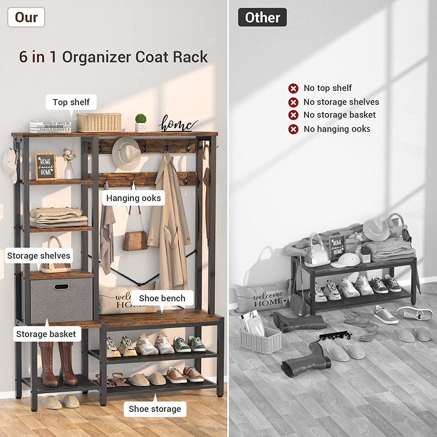 Shoe Rack, 5-Tier Shoe Storage Unit Flat & Slant Adjustable Shoe Organizer Shelf for 16 Pairs, Durable and Stable, for Entryway,