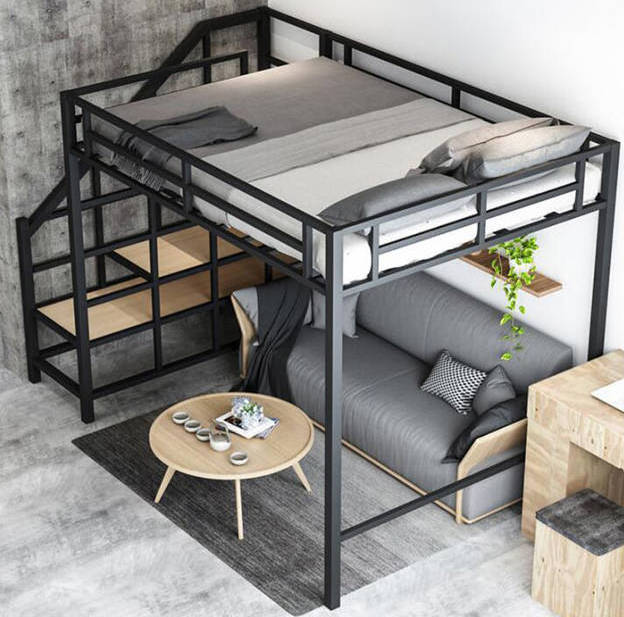 Custom Loft Bed Adult Full Size Metal Modern Design Apartment Metal Queen Bed Frame Bedroom Metal Raised Beds