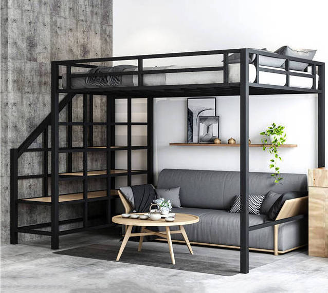 Custom Loft Bed Adult Full Size Metal Modern Design Apartment Metal Queen Bed Frame Bedroom Metal Raised Beds