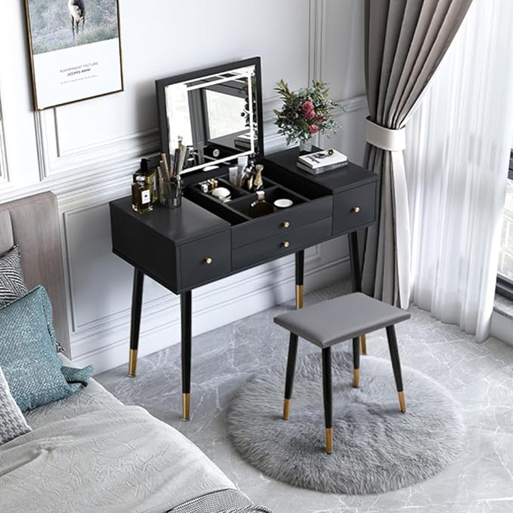 2023 Hot Sales Dressing Table Designs Less Space Dressing Table Rattan Wooden Wardrobe With Dressing Table