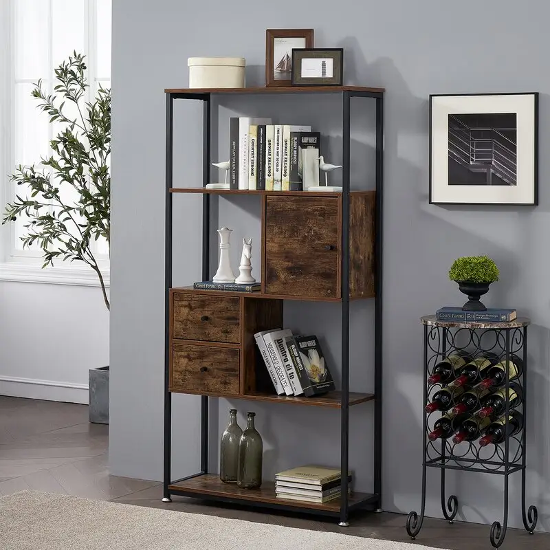 Modern design five-layer bookcases for Home Decor, Office Decor  modular library wooden and Metal bookshelf