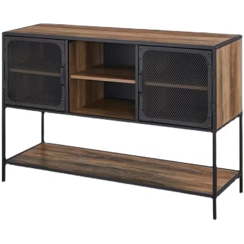 TV Stand with Storage Console Concise Style with Cabinets and Interior Shelves Home Furniture Cheap and Modern Open Shelf Brown