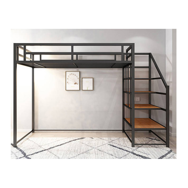 Custom Loft Bed Adult Full Size Metal Modern Design Apartment Metal Queen Bed Frame Bedroom Metal Raised Beds