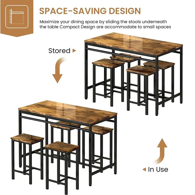 Dining Bar Table Set for 4, Modern Counter Height Table and 4 Bar Stools and 4 Chairs Set for Apartment, Dining Room, Kitchen