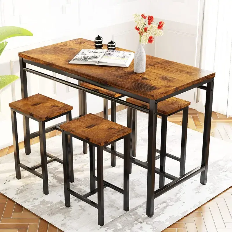 Dining Bar Table Set for 4, Modern Counter Height Table and 4 Bar Stools and 4 Chairs Set for Apartment, Dining Room, Kitchen