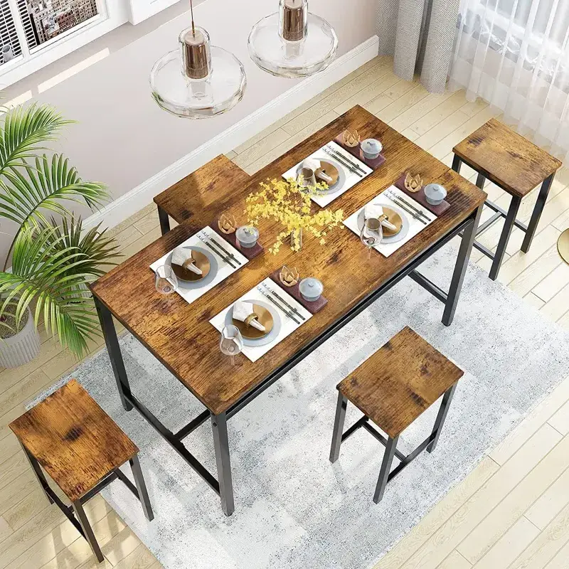 Dining Bar Table Set for 4, Modern Counter Height Table and 4 Bar Stools and 4 Chairs Set for Apartment, Dining Room, Kitchen