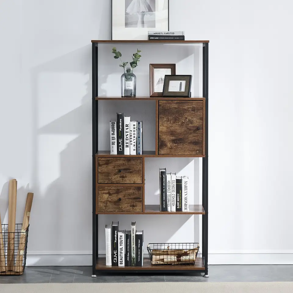 Modern design five-layer bookcases for Home Decor, Office Decor  modular library wooden and Metal bookshelf