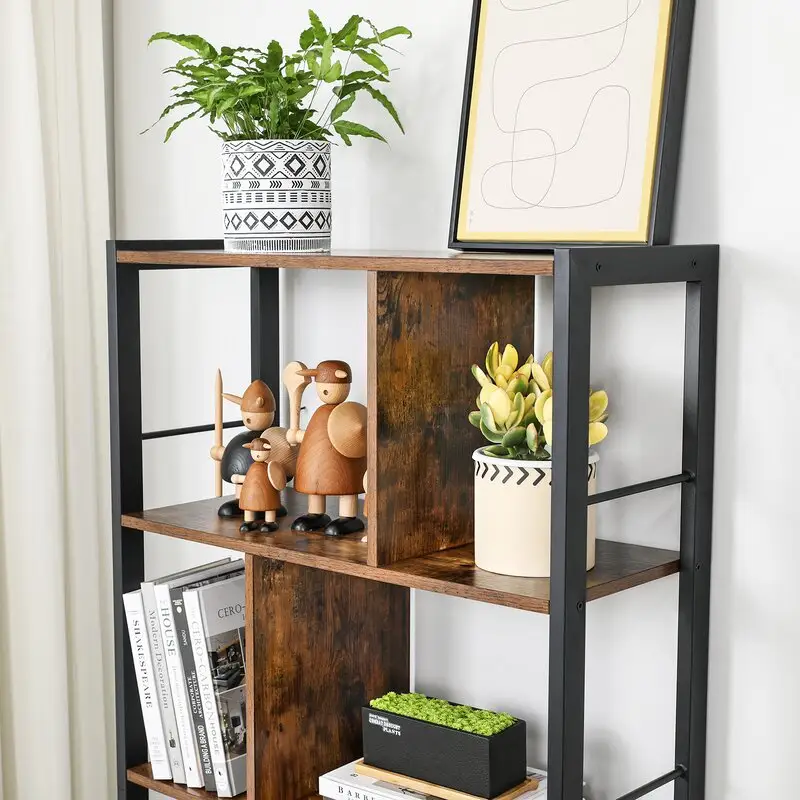 Industrial Bookshelf and Bookcase with 2 Louvered Doors and 4 Shelves, Standing Storage Cabinet for Living Room, Home Office