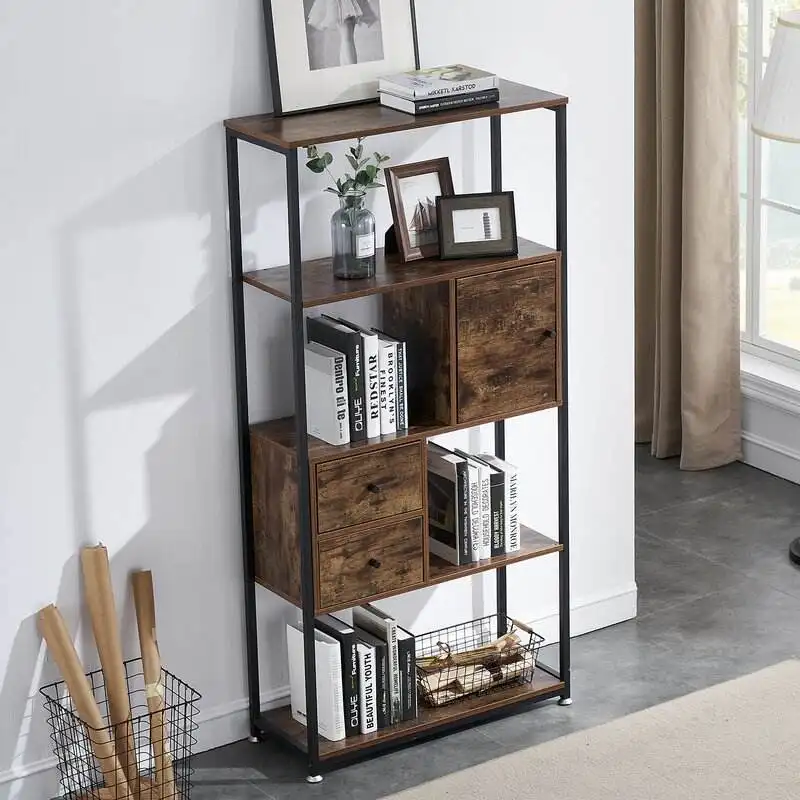 Modern design five-layer bookcases for Home Decor, Office Decor  modular library wooden and Metal bookshelf