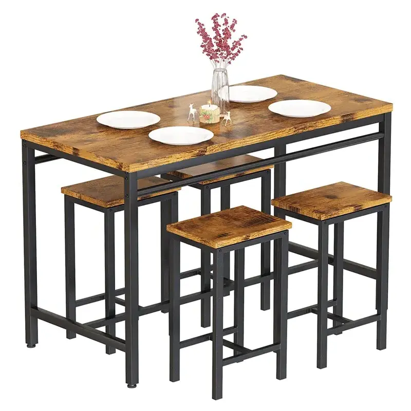 Dining Bar Table Set for 4, Modern Counter Height Table and 4 Bar Stools and 4 Chairs Set for Apartment, Dining Room, Kitchen