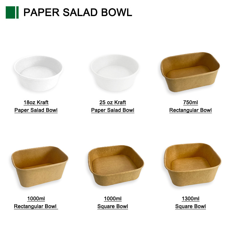 100% Eco Friendly Takeaway Fast Food Container Packaging Box Disposable Container Salad Kraft Paper Bowl With Lid LOGO