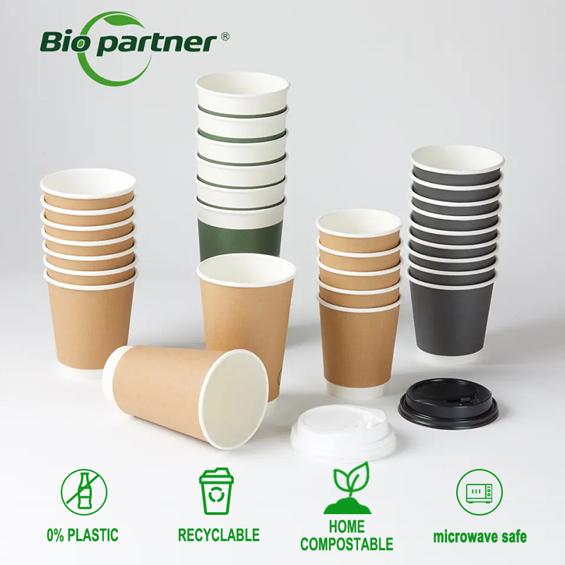 Factory Biological Disposable Water Based Lined Kraft Paper Double Wall Coffee Cup Plastic Free Paper Coffee Cups For Hot