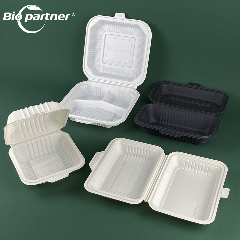 AF18 eco friendly biodegradable takeaway hot food container 3 compartment disposable take away out cornstarch lunch box