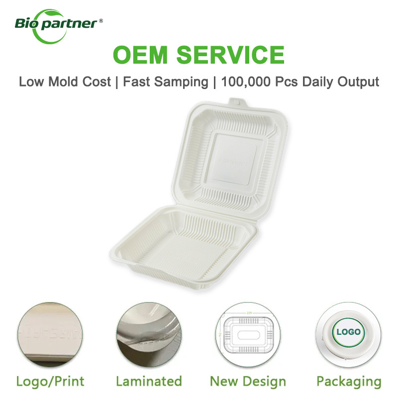 AF9 take away biodegradable lunch packaging disposable clamshell box food corn starch container food cornstarch burger boxes