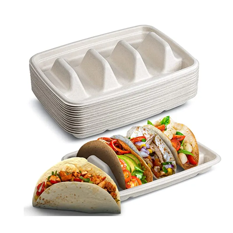 Bar Serving Set for a Taco Stand with Lid Tray Taco Container Disposable Taco Holders Plate with 3 Compartments