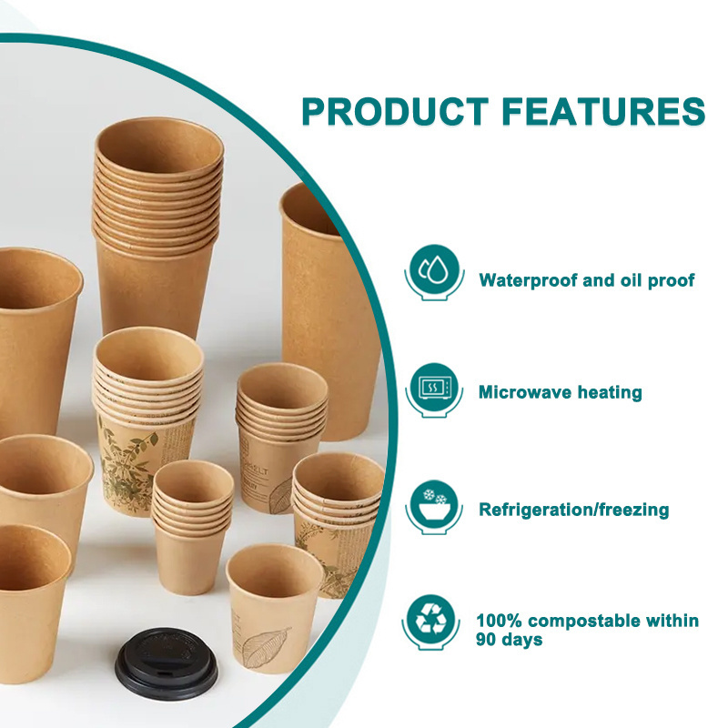 Factory Biological Disposable Water Based Lined Kraft Paper Double Wall Coffee Cup Plastic Free Paper Coffee Cups For Hot