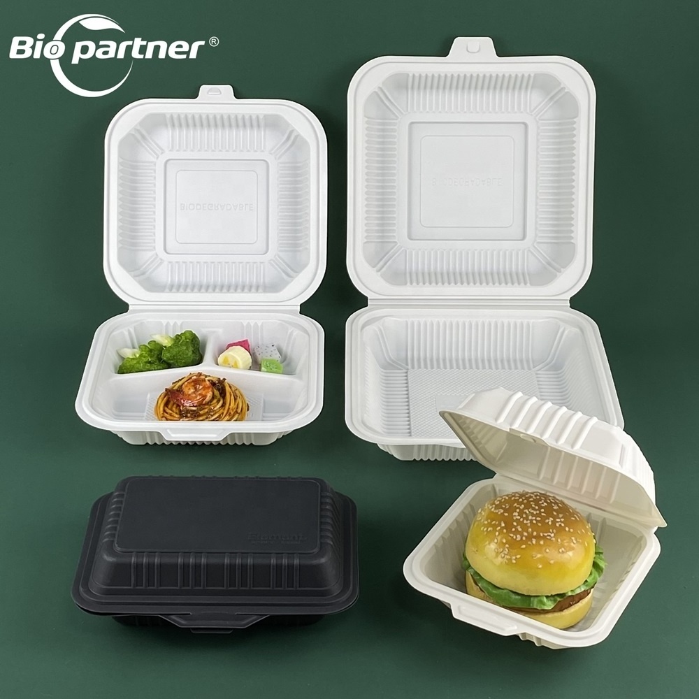 AF9 take away biodegradable lunch packaging disposable clamshell box food corn starch container food cornstarch burger boxes