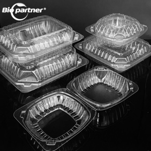 Wholesale disposable plastic packaging clear blister box 3 compartment BOPS clamshell food container transparent cake salad