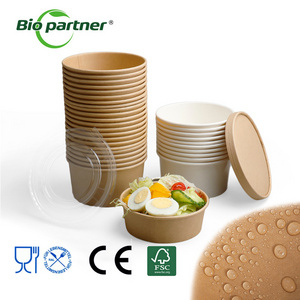 100% Eco Friendly Takeaway Fast Food Container Packaging Box Disposable Container Salad Kraft Paper Bowl With Lid LOGO