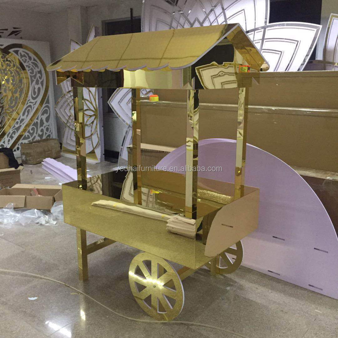 Wedding Party  Decoration Acrylic Gold  Display Cart Candy Food Carts For Babyshower