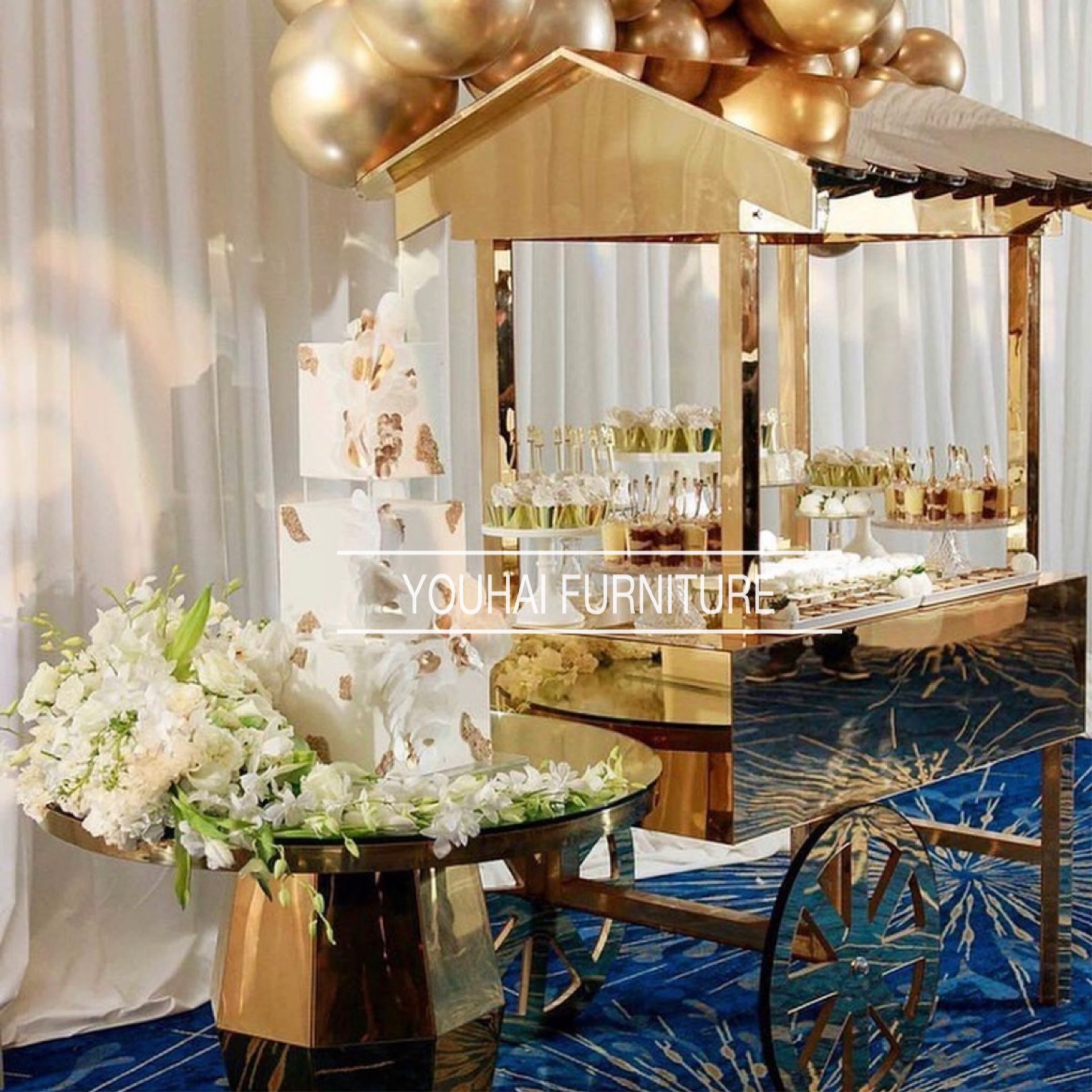 Wedding Party  Decoration Acrylic Gold  Display Cart Candy Food Carts For Babyshower