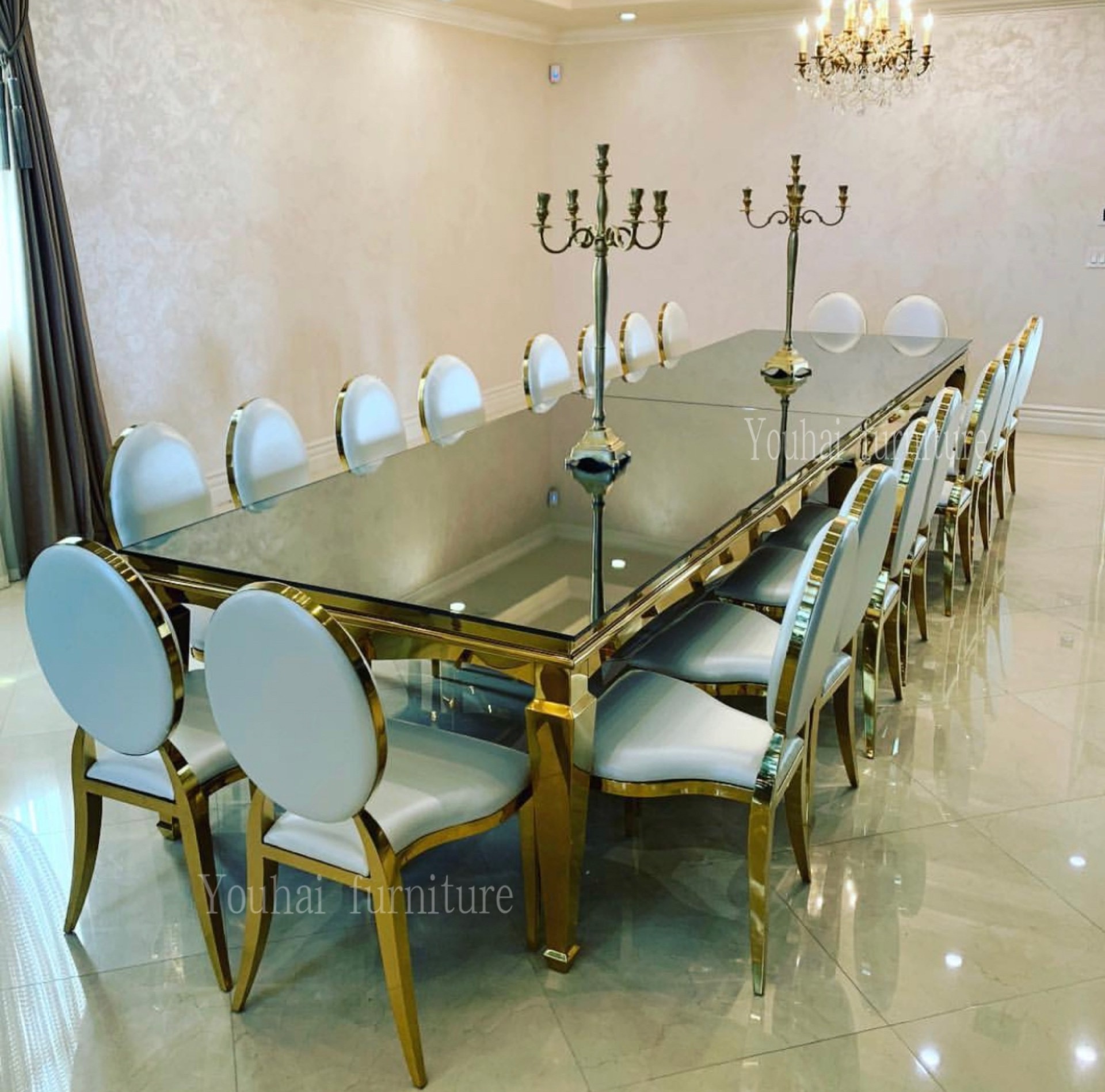 Event party use banquet furniture mirror glass wedding tables for sale