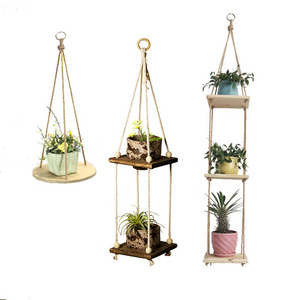 New arrival plant hanger with wooden board pot tray flower pot hanging