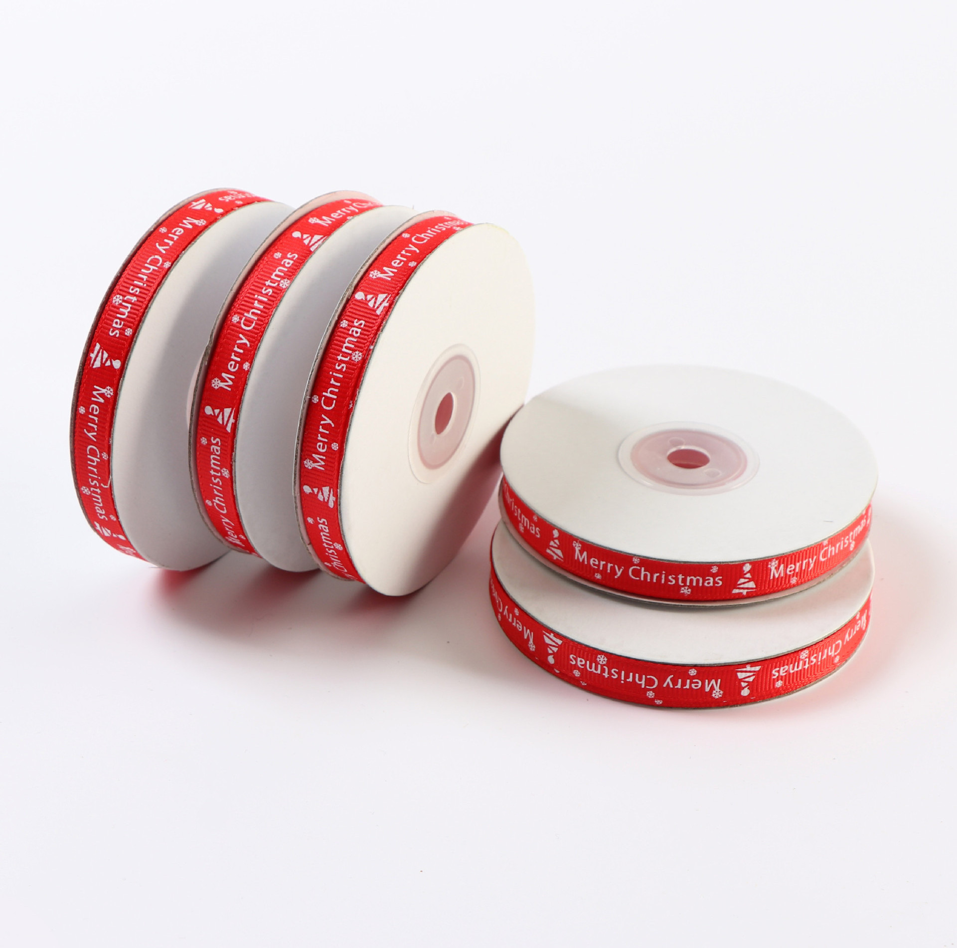 Red 1cm Wide Merry Christmas Ribbons Printed Grosgrain Ribbons Red Polyester Gift Ribbon Wholesale