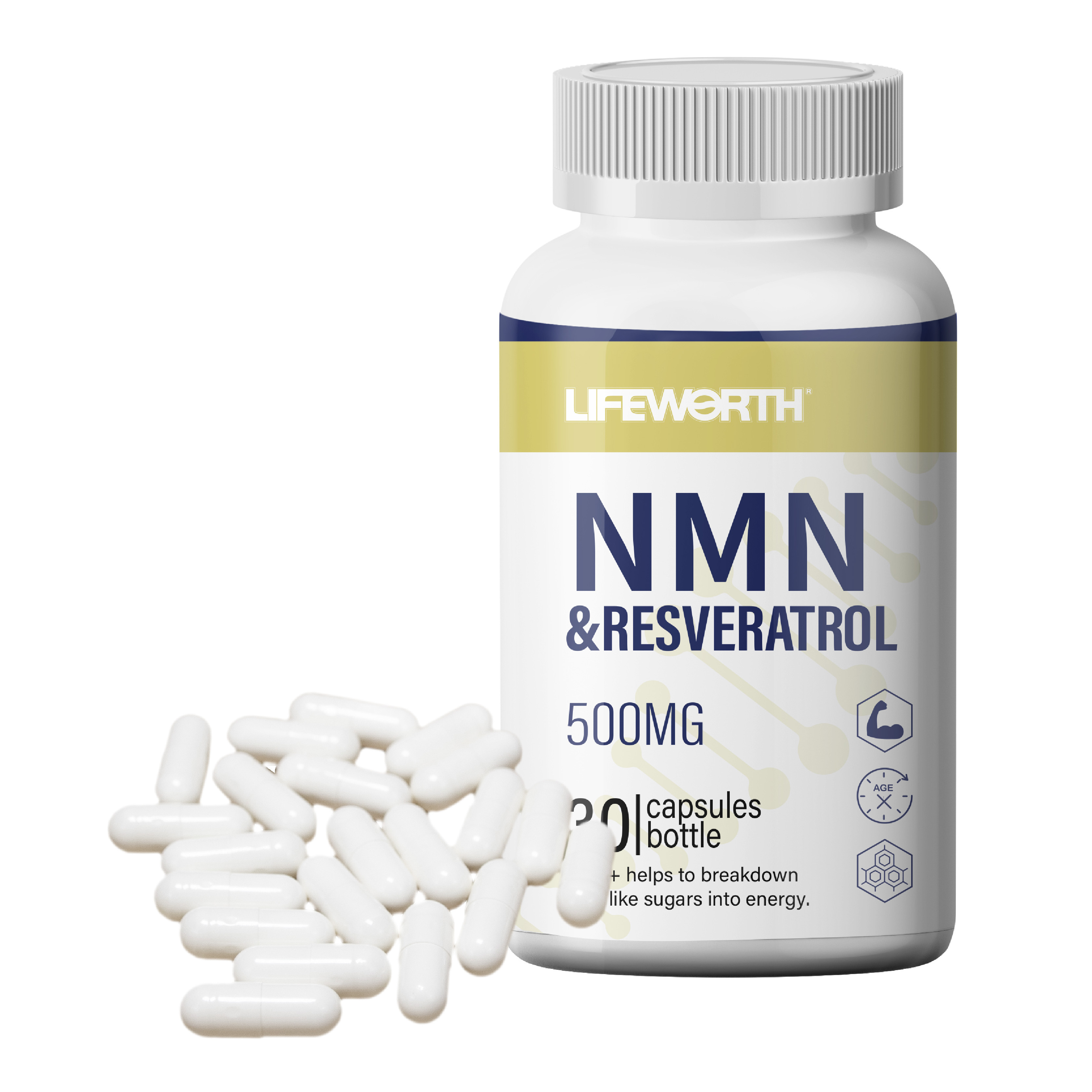 Lifeworth beta-nicotinamide mononucleotide dietary supplement private label nmn 99% 500mg capsules oem