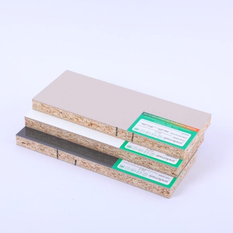 Factory price high gloss hdf mdf PETG PET coated paper melamine faced particle laminated chip plywood board for furniture