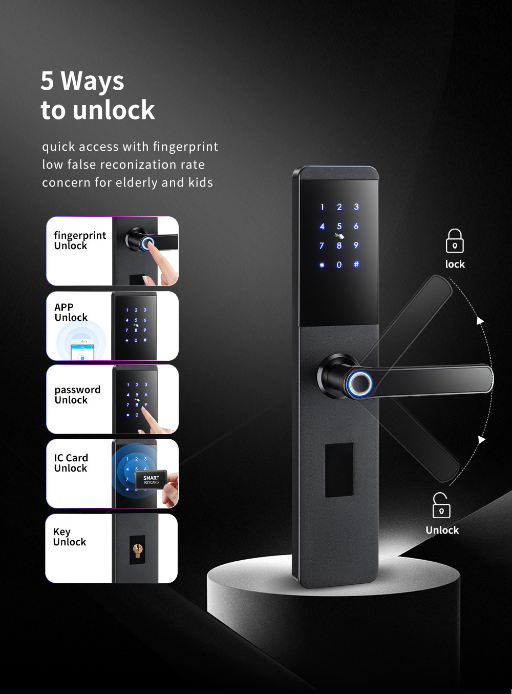 YOUHE Smart Ttlock Fingerprint Password Emergency Key Unlock Digital Door Lock WIFI Body Power Battery Lock