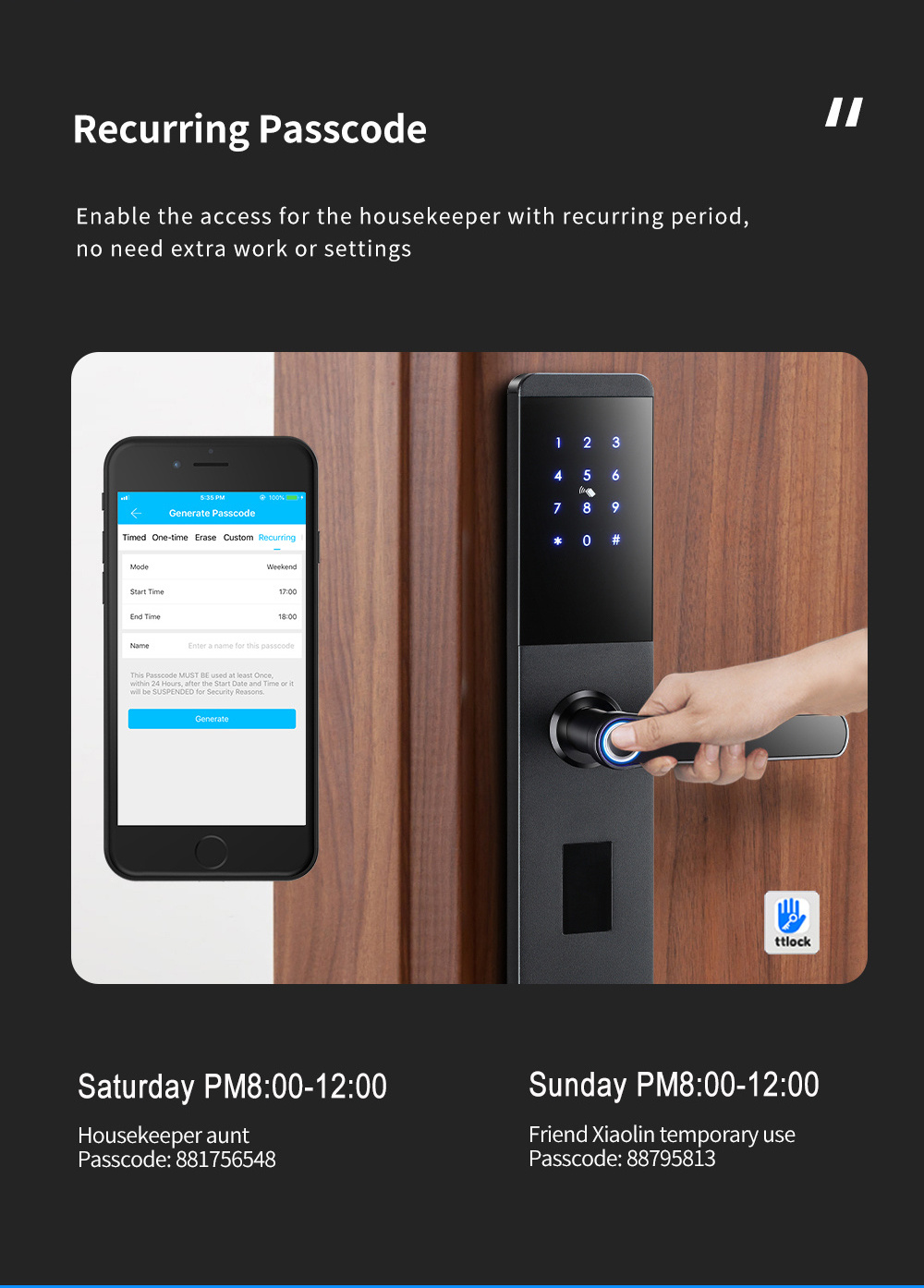 YOUHE Smart Ttlock Fingerprint Password Emergency Key Unlock Digital Door Lock WIFI Body Power Battery Lock