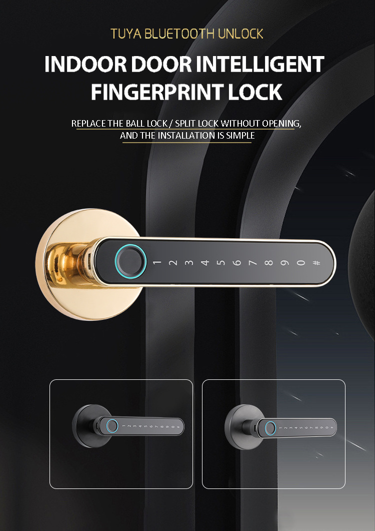 Youhe Tuya  Home Security Door Password Lock Smart Lockup Wifi Phone Fingerprint Door Lock Black Gold