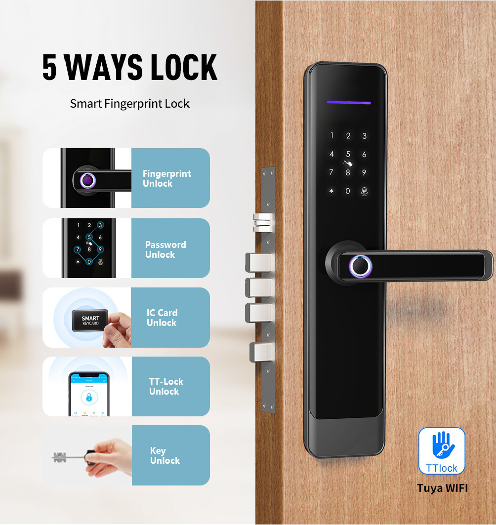 YOUHE Electronic Handle Digital Tuya TTlock  Door Smart Locks Biometric Fingerprint Automatic Smart Door Lock