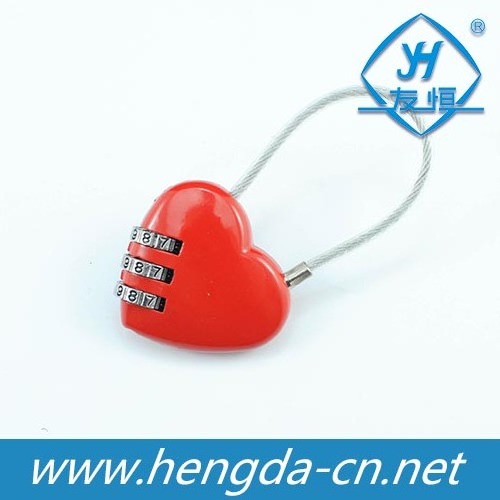 YH1244 Security Cable Mini Love Heart Shape 3 Digit Combination Lock