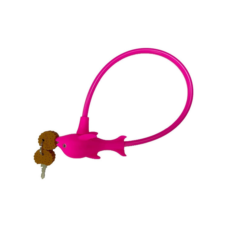 YH3346 Silicone Cable Bike Lock Key GK102 Cartoon UV Resistance Anti Scratch Pink Lock for Kids 2.36''x10mm with 2Keys