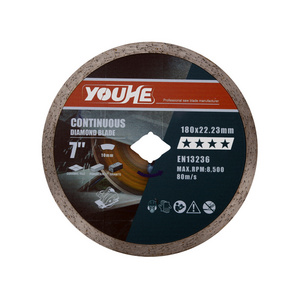 YOUHE Attractive Price 7" 180*22.23MM Continuous Rim Rhombic Shaped Hole Saw Blade For Cutting Tile