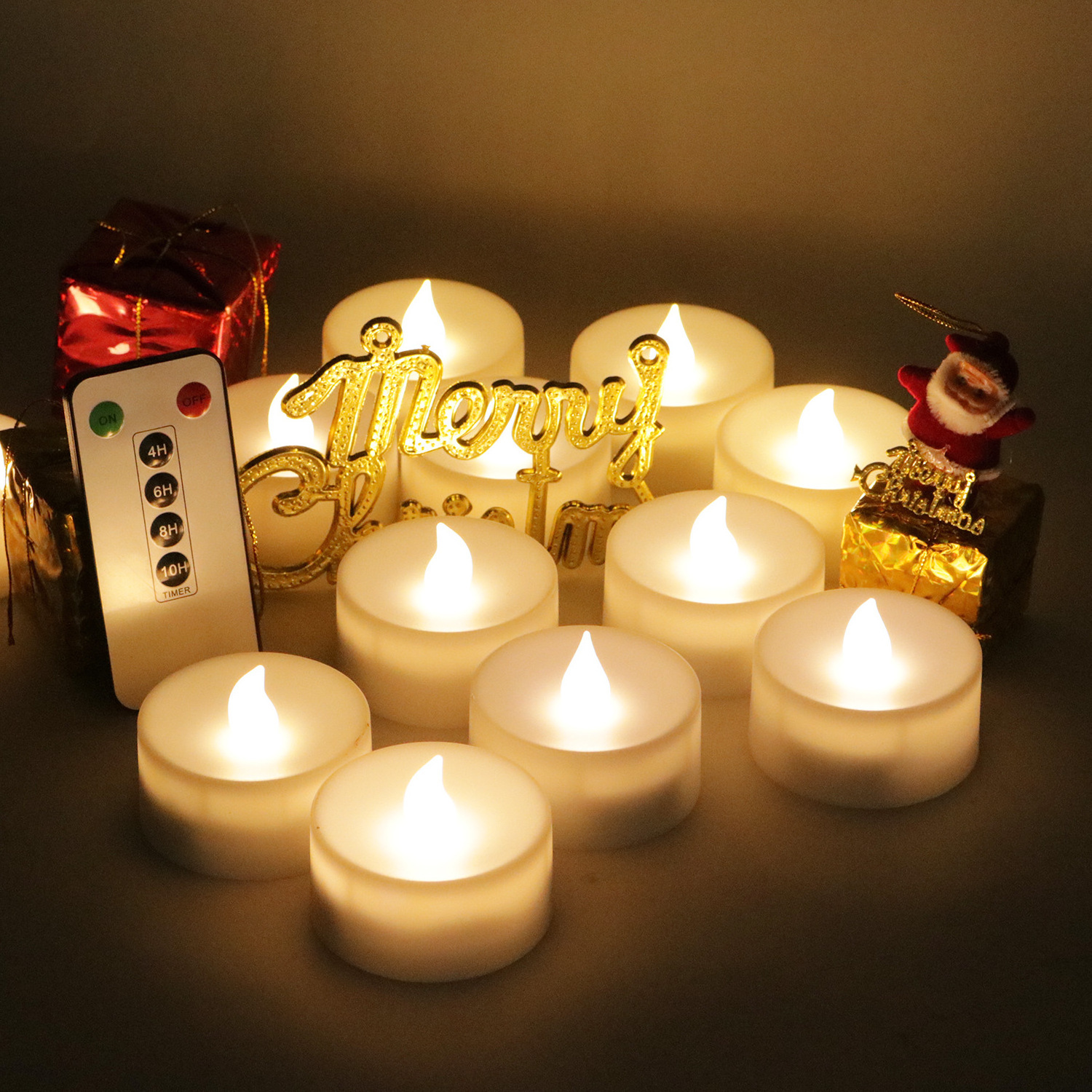 Youhoda Mini Plastic Wave Mouth Flickering Flameless Battery Operated LED Tea Light Taper Candle With Timer Remote Control