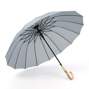 Custom Luxury Men's Classic Straight Umbrella with Curved Bamboo Handle and Wood Frame for Education and Travel Agencies