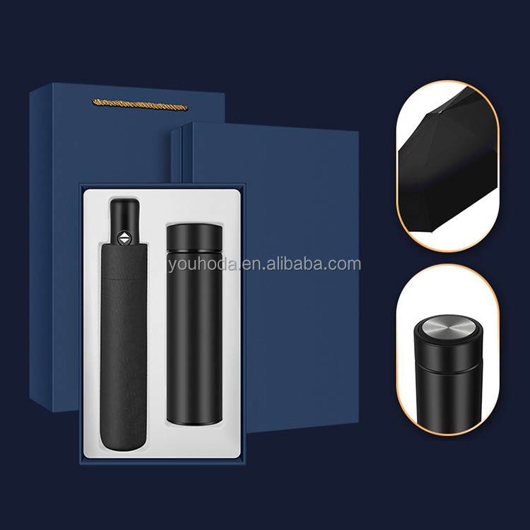 Custom Logo High-End Luxury Business Gift Set Vacuum Flask and Umbrella for Corporate Promotions