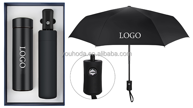 Custom Logo High-End Luxury Business Gift Set Vacuum Flask and Umbrella for Corporate Promotions