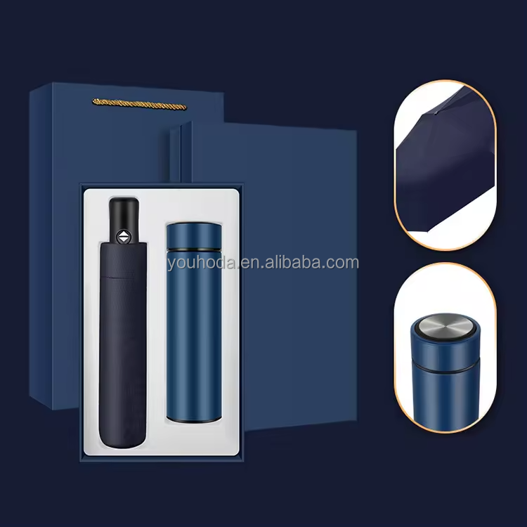 Custom Logo High-End Luxury Business Gift Set Vacuum Flask and Umbrella for Corporate Promotions