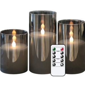 Big Size Flameless LED Electric Candles Flickering with Timer Remote Control, Glass Jar Battery Operated Electric Candles