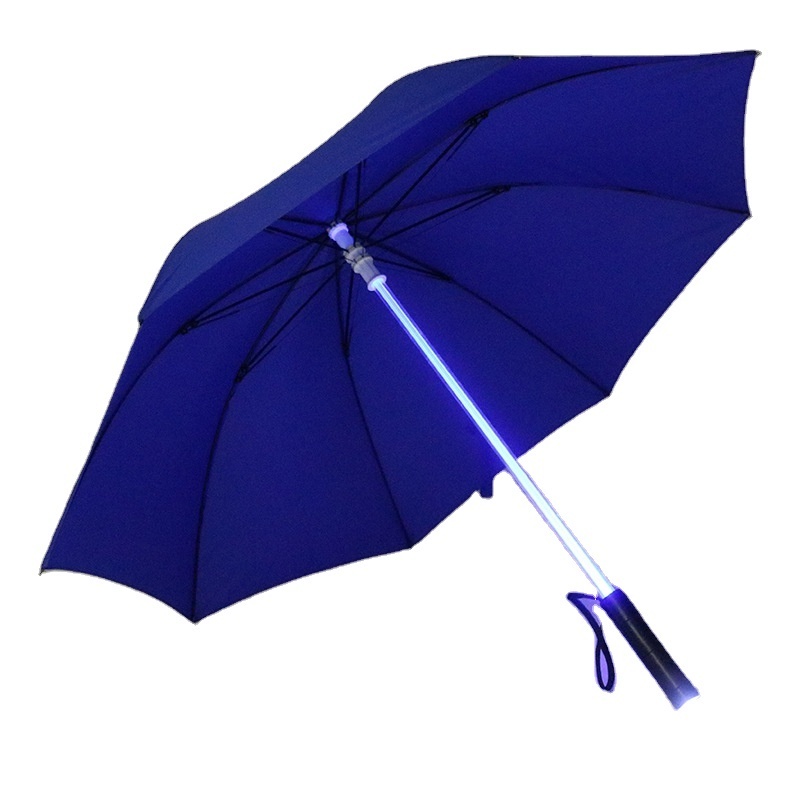 China Supplier's Creative 7-Color Changing LED Laser Sword Light Flashing Golf Umbrella Tunable Straight Stick LED Polyester